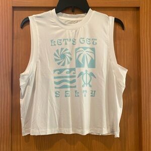 Salt Life Women’s Let’s Get Salty White/Teal SKX DriFit Crop Muscle Shirt NWT S